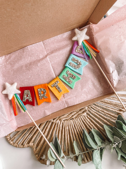 Birthday cake topper - felt with shooting stars or hearts