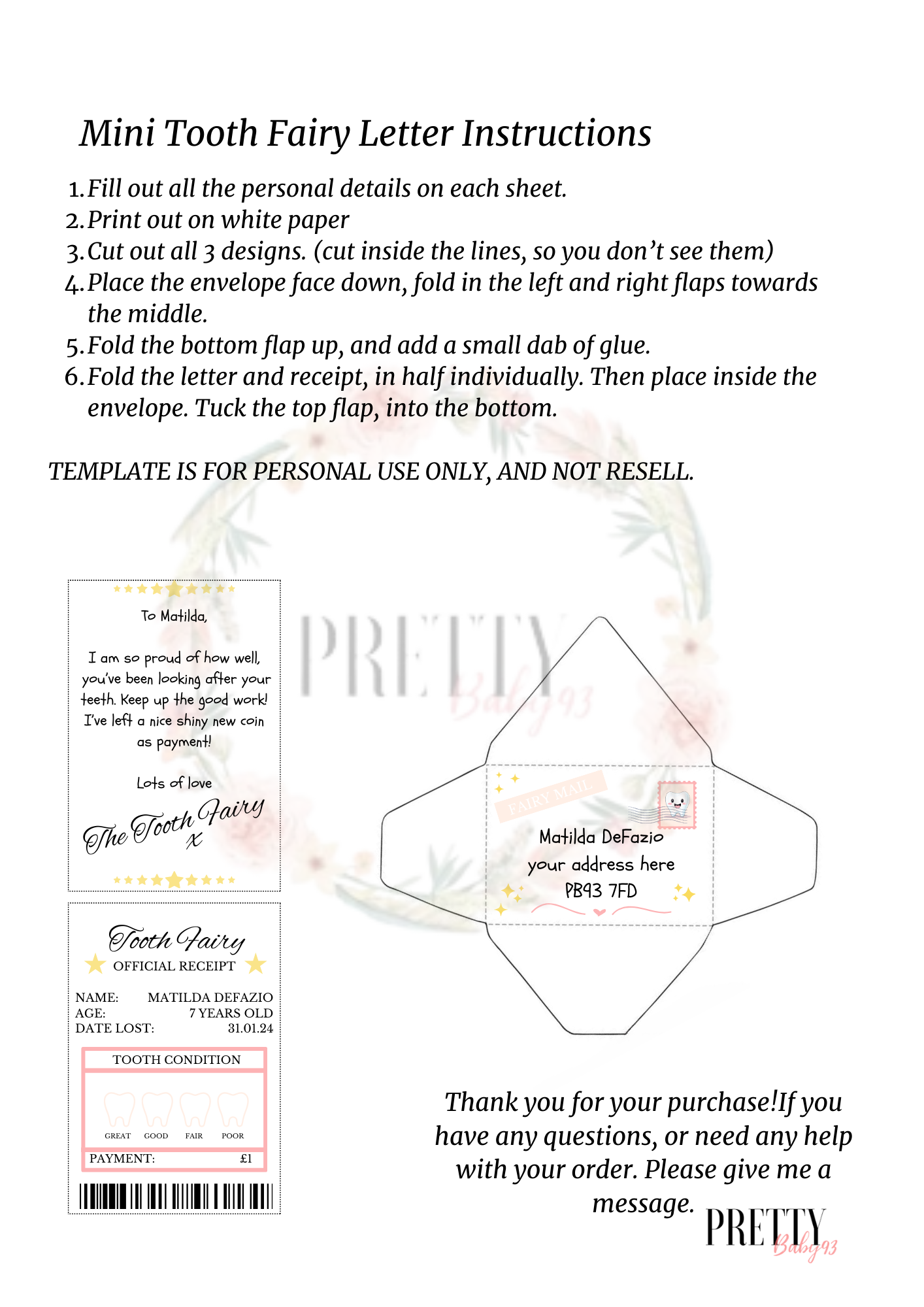 Mini Tooth Fairy Letter and Envelope  (Download and Print)
