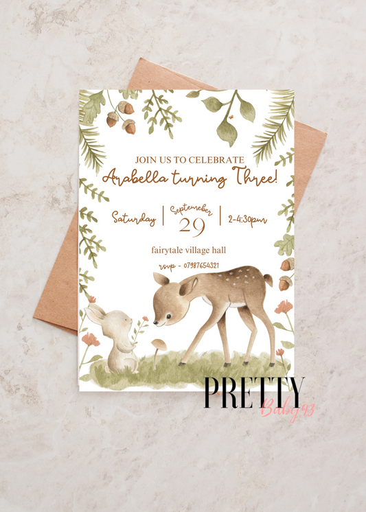 Personalised Forest friends / deer Invitation