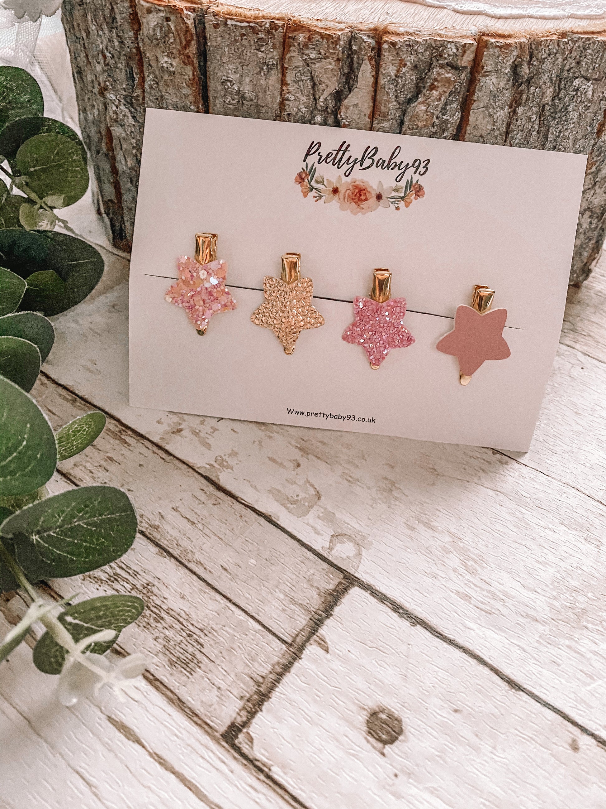 Pink and gold mini star clips (6543934521409)