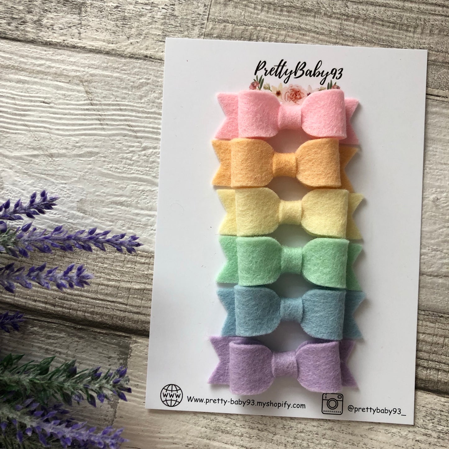 Pack of 6 pastel rainbow mini felt bows (2028279496769)