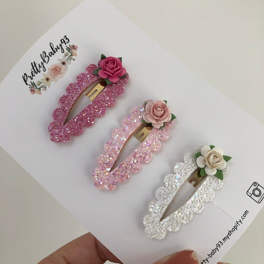 Scalloped Snapclip Set Pink and white ombre roses (4528922329153)